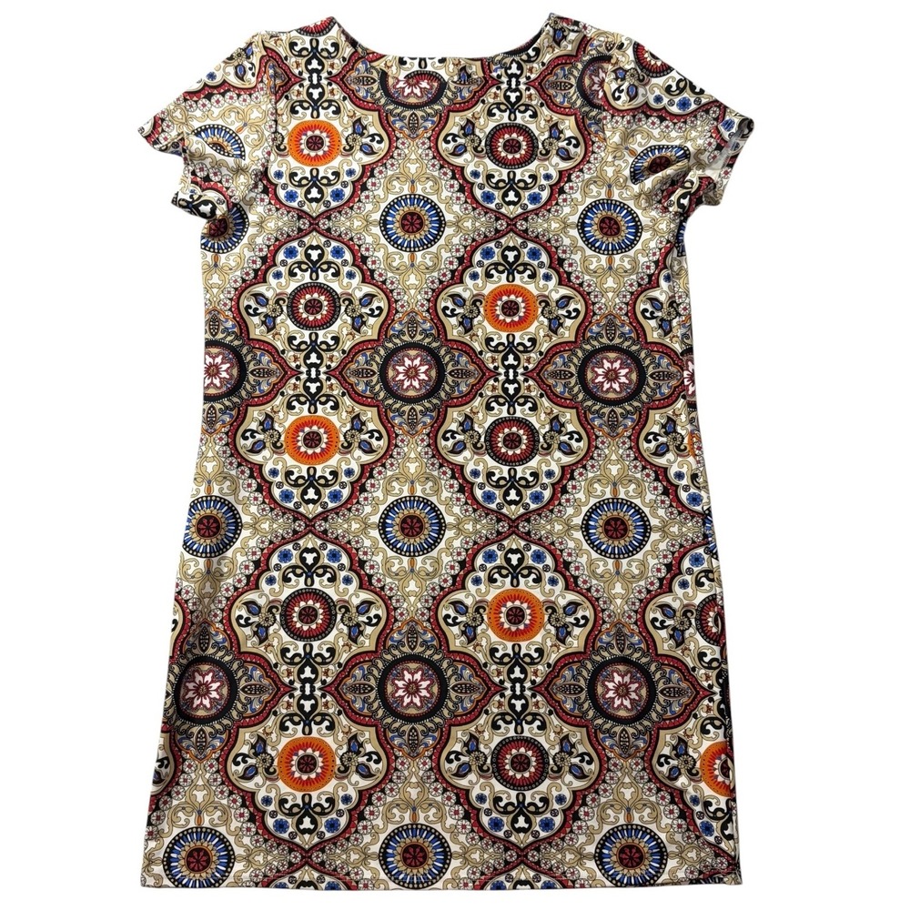 Jude Connally Printed Knit Dress Size Medium Made in USA Geometric Floral